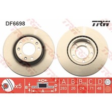 Trw DF6698 - Ön Fren Aynası Astra L 21 Combo E 18 Berlıngo 18 C4 13 Partner 18 308 Iı-Iıı 13 Rıfter 18 283×48X5DL Havalı