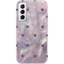 Samsung Galaxy S22 Uyumlu Kılıf Zebana Pink Heart Silikon Kılıf Lila