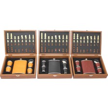 Costurera Ahşap Kutulu Satrançlı Matara Seti Derili