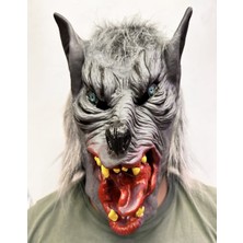 Costurera Kafaya Tam Geçmeli Lateks Dil Çıkaran Mavi Gözlü Kurt Maskesi