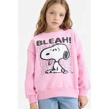 DeFacto Snoopy Oversize Geniş Kalıp Bisiklet Yaka İçi Yumuşak Tüylü Sweatshirt Kız Çocuk G6346A825WN