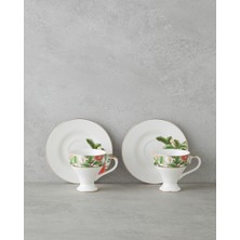 English Home Garden Dream New Bone China 4 Parça 2 Kişilik Kahve Fincan Takımı 90 ml Yeşil-Beyaz