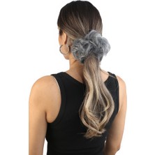 Elma Shop Saçlı Lastikli Topuz Toka / Kırçıllı Gri