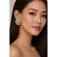 Altın Sarısı Renk Dokulu Yuvarlak Tasarım Vintage Küpe