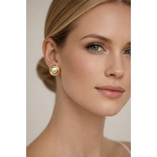 Altın Kaplama Sedef Mineli Çelik Küpe