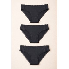 Kadın 3'lü Dantelli Basic Slip Külot Siyah