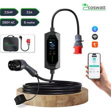 Coswatt Taşınabilir Ev Şarj Cihazı CS-P3-32A / 22kW / 8m / Türkçe / 380V AC / Tip-2 / 5X32A CEE / Ev Tipi Dönüştürücü / Çanta