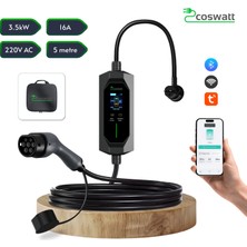 Coswatt Taşınabilir Ev Şarj Cihazı CS-P1-16A / 3.5kW / 5m / Türkçe / 220V AC / Tip-2 / 2X16A Ev Tipi Fiş / Çanta