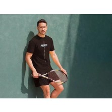 Unisex Bisiklet Yaka Baskılı Oversize T-Shirt - Siyah