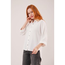 Yarasa Kol Rahat Kalıp Beyaz Gömlek