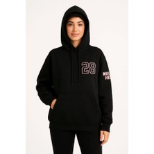 Üç Iplik Kapüşonlu Ön ve Arka Baskılı Sweatshirt Hoodie - Siyah
