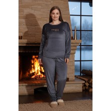 Remsa Büyük Beden Kadın Kadife Pijama Takımı 25391 Antrasit