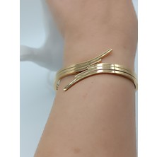 Lagül Aksesuar 316L Çelik Kararmaz Suya Dayanıklı Şık Gold Kelepçe Model Bileklik