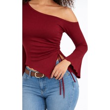Espoirplus Tek Omuzlu, Ispanyol Kollu ve Büzgülü Detaylı Bluz