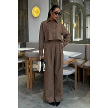 Crop Gömlekli Çizgili Takım 10080