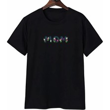 Anneler Gününe Özel Tasarım Mom Çiçek Baskılı T-Shirt - Siyah