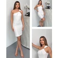 Kadın Ottoman Kumaş Tek Omuz Askılı Toka Detaylı Mini Boy Elbise
