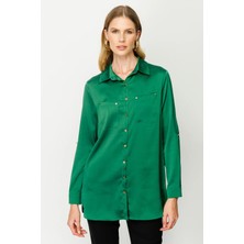 Ekol Minimalist Oversize Uzun Kol Saten Bluz - Günlük Şıklık