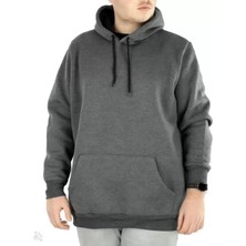 Erkek Uzun Kol Kapşonlu Basic Sweatshirt Hoodie - Füme