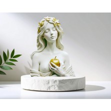 Yaratıcı Sanatlar Atölyesi Nü Altın Elmalı Eva Büstü Dekoratif Heykel Biblo 25 cm El Yapımı