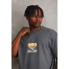 Unisex Baskılı Oversize T-Shirt - Füme