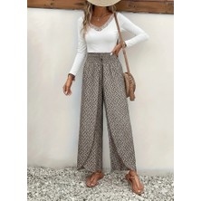 Kadın Yüksek Bel Lastikli Önden Iki Parçalı Desenli Bürümcük Pantolon