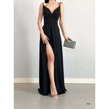 Kadın Ip Askılı Kruvaze Yaka Maxi Boy Abiye Elbise