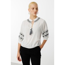 Ekol Dik Yaka Truvakar Kol Kadın Bluz 25YEKL03014