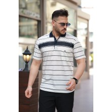 Erkek Yakalı Çizgili Kısa Kollu T-Shirt