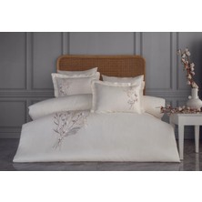 Dantela Moneda  Nakışlı Pamuk Saten Çift Kişilik Nevresim Takımı-Bej