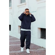 Yakamel Erkek Oversıze 3iplik Kapüşonlu Kanguru Cep Eşofman Takımı