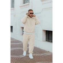 Yakamel Erkek Oversıze 3iplik Kapüşonlu Kanguru Cep Eşofman Takımı