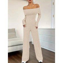 Kadın Uzun Kollu Madonna Yaka Şardonlu Kaşkorse Tulum