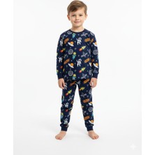 Erkek Çocuk %100 Pamuk Uzay Desenli Pijama Takımı - Pamuklu Rahat Kışlık Takım