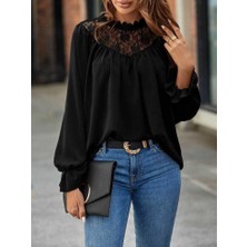 Kadın Uzun Kollu Dantelli Salaş Sandy Bluz