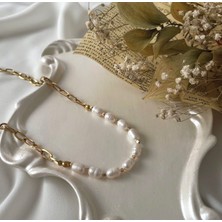 Taşmir Sertifikalı Çelik Zincir Detaylı Hakiki Arpa Inci Kolye