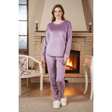 Remsa Kadın Kadife Baskılı Pijama Takımı 25381 Lila