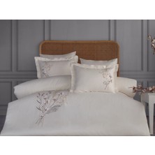 Dantela Moneda  Nakışlı Pamuk Saten Çift Kişilik Nevresim Takımı-Krem