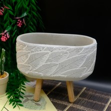 BGG Dekor Yaprak Desenli Dekoratif  Oval Eskitme Beton Saksı