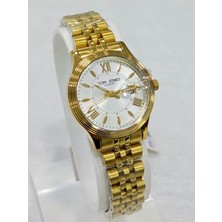 Tom Jones Çelik Kordonlu, Altın Sarısı, Takvimli, Su Geçirmez, 2 Yıl Garantili Kadın Kol Saati