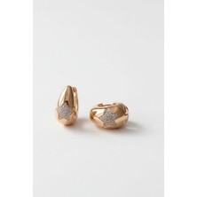 Pukka Accessories Kadın Yıldız Taşlı Çelik Halka Küpe – Parlak Yüzeyli Quiet Minimal Takı - Kadın Küpe