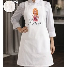 Bk Gift Kişiye Özel Karikatürlü Çapraz Askılı Beyaz Mutfak Önlüğü - 11, Aşçı Önlüğü, Şef Önlüğü, Anneye Hediye