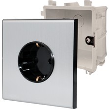 MERALLI INOX topraklı güç prizi, hakiki fırçalanmış paslanmaz çelik, çerçevesiz 86×86 Modüler  kasa dahil