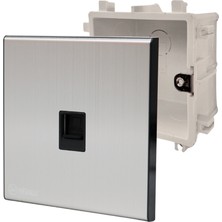 MERALLI INOX RJ45 data prizi, hakiki fırçalanmış paslanmaz çelik, çerçevesiz 86×86 Modüler  kasa dahil