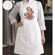 Bk Gift Kişiye Özel Karikatürlü Anneler Günü Tasarımlı Çapraz Askılı Beyaz Mutfak Önlüğü - 1, Aşçı Önlüğü, Şef Önlüğü, Anneye Hediye