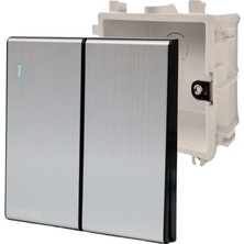 MERALLI INOX 2'li anahtar, hakiki fırçalanmış paslanmaz çelik, çerçevesiz 86×86 Modüler  kasa dahil