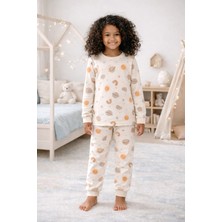 Çocuk Gezegen Desenli Pijama Takımı Ekru