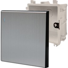 MERALLI INOX 1'li anahtar, hakiki fırçalanmış paslanmaz çelik, çerçevesiz 86×86 Modüler  kasa dahil