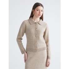 LC Waikiki Kahverengi Gömlek Yaka Kadın Triko Hırka