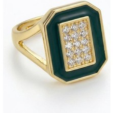 Pukka Accessories Kadın Yeşil Mine Detaylı Çelik Yüzük – Çok Taşlı Geometrik Minimal Tasarım - Kadın Yüzük